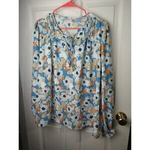 Joie Multicolor Floral Blouse with Tie-Neck
